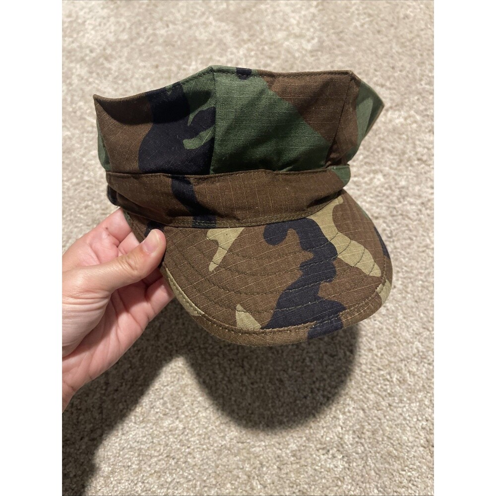 US Navy Woodland Camo Utility Cap Type II Medium BDU Patrol Hat 8 Point